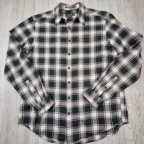 Eddie Bauer Shirt Mens Large Tall Green Gray‎ Plaid Flannel Relaxed Fit Cotton - Picture 1 of 6